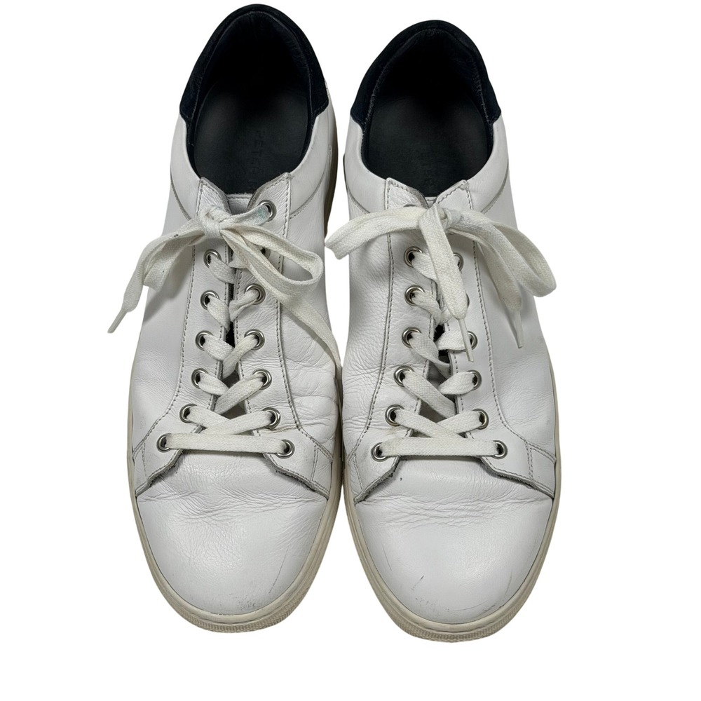 Peter Millar Leather Sneakers Mens 12 White Navy Blue Low Top Made in Spain